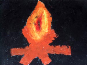Het vuur van Lag Baomer, een tekening van Lea Sivan toen ze op de kleuteschool zat. Bron: familie Sivan.